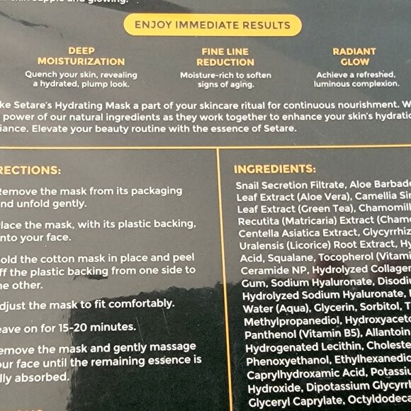 SETARE Hydrating Facial Sheet Masks 8 Individual Masks Sealed Box - Picture 8 of 9